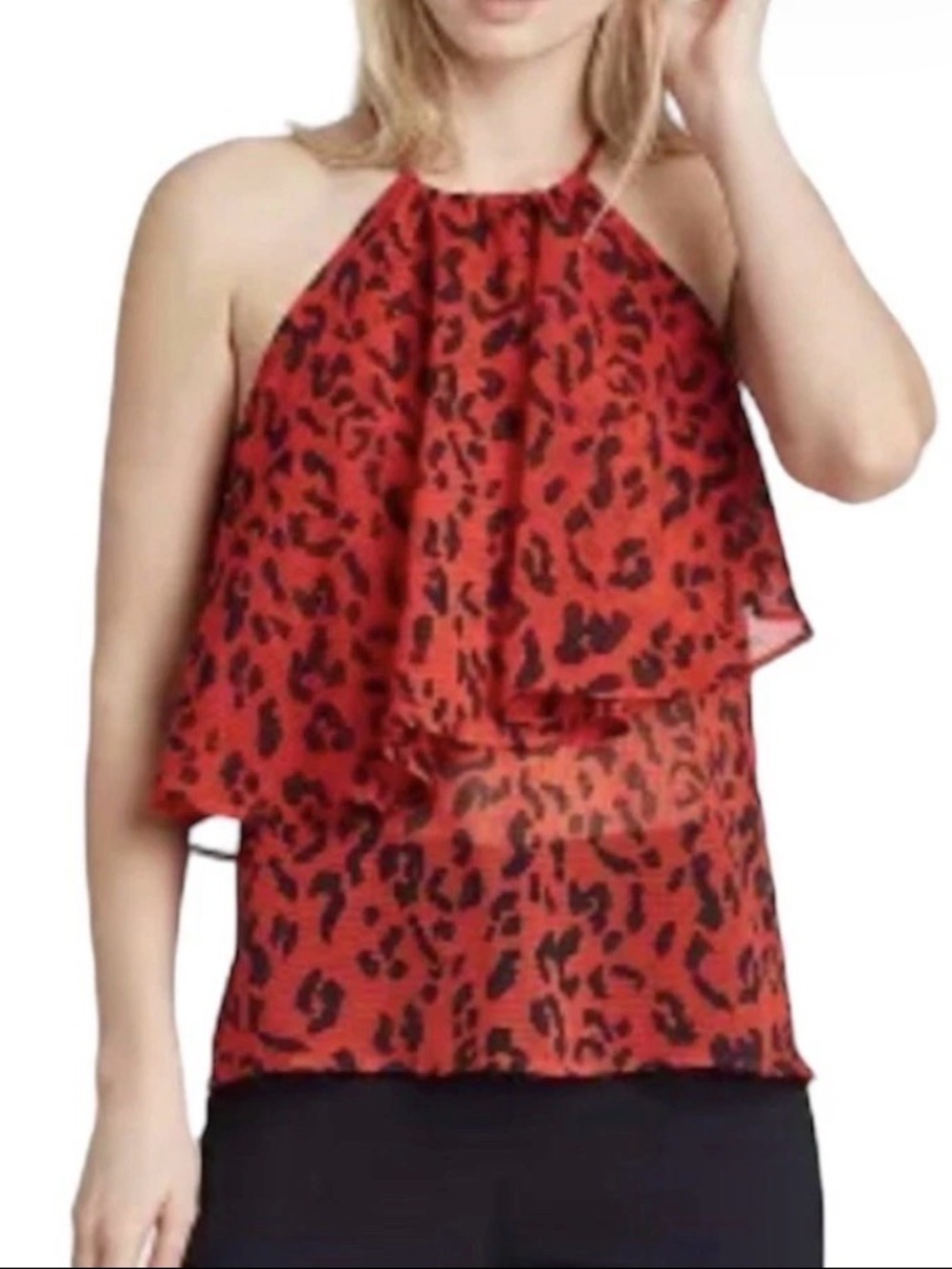 Who What Wear Red Leopard Halter Ruffle Camisole